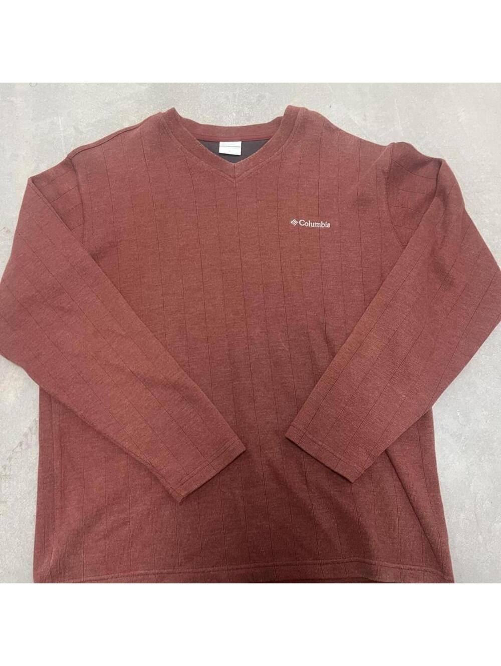 Columbia V Neck Sweater Mens XL Rust Long Sleeve Lightweight Pullover